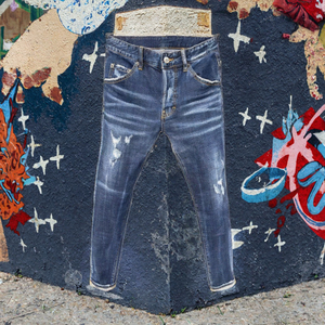 Jean en denim délavé vintage pour homme, coupe slim, taille mi-haute, style streetwear décontracté - Product Image 3