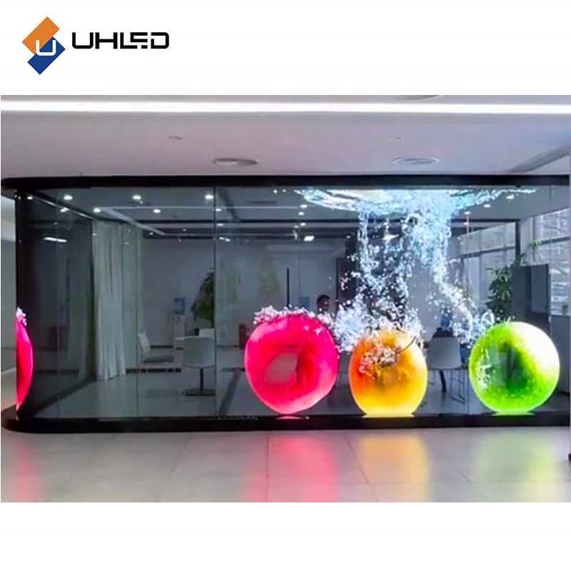 UHLED, лидер продаж, полноцветная Гибкая светодиодная пленка P6 P8 P10 на стеклянном хрустальном экране, внутренняя прозрачная светодиодная пленка, используемая для Витрины Магазина