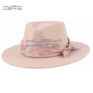 Cappelli Fedora in feltro 100% lana australiana HUAYI a tesa larga piatta stile semplice <span class=keywords><strong>rosa</strong></span> per la primavera invernale alla moda per la festa - Product Image 2