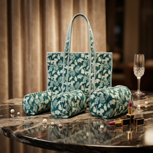 Sac fourre-tout en coton imprimé personnalisé, ensemble de 3 trousses de maquillage avec fermeture éclair, design floral vintage - Sacs cosmétiques de voyage, ensemble cadeau réutilisable - Product Image 4