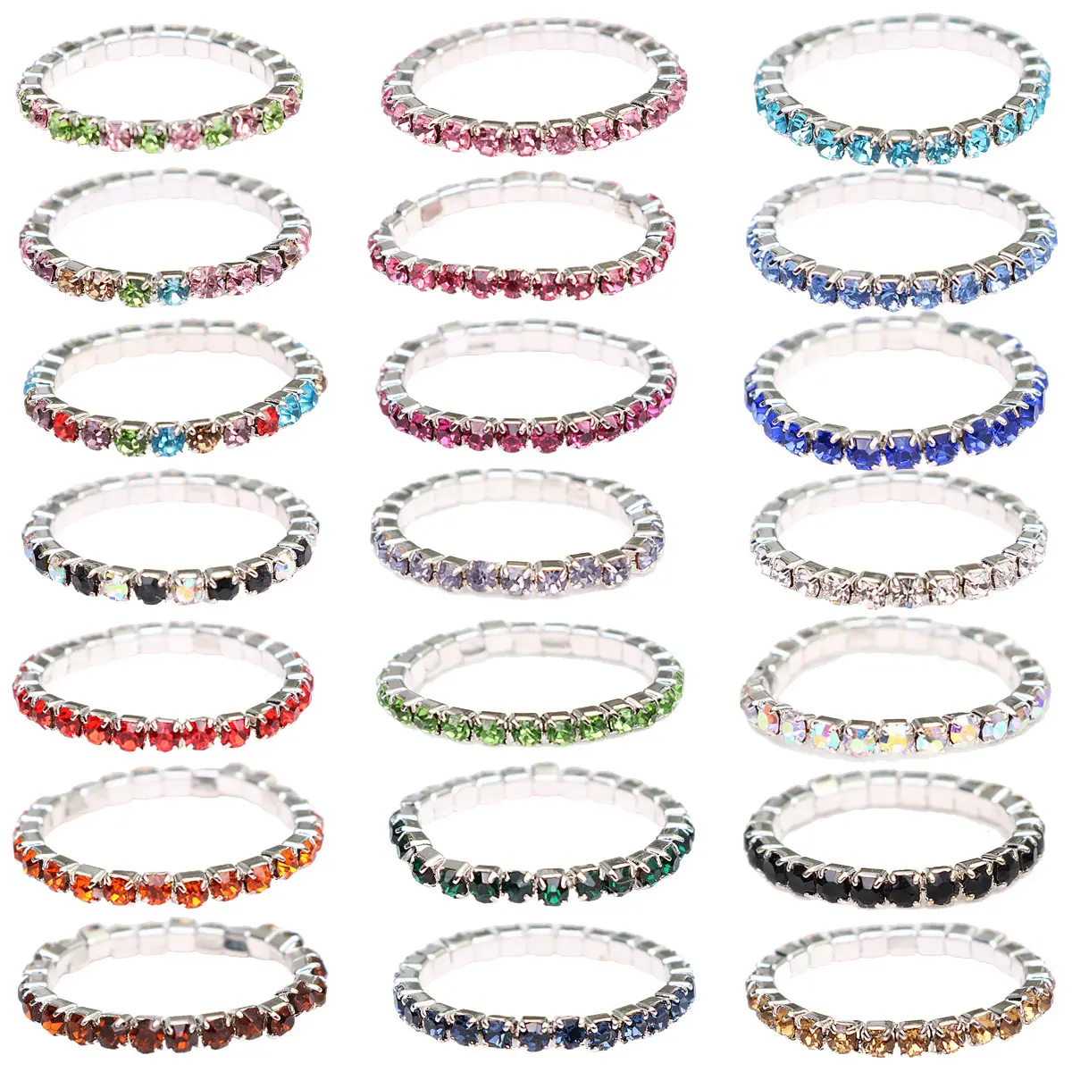 SC New Arrival Korean Simple Colorful Rings Fashion Shiny Diamond Rings Trendy Blink Rhinestone Rings for Teen Girls