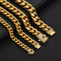 Collier NUOYA Monaco en acier inoxydable plaqué or 14 carats avec fermoir diamant et zircon givré, finition miroir, tailles 8-14 mm