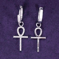 Boucles d'oreilles créoles Ankh GRA Hip Hop Iced Out Bling en argent sterling 925 avec moissanite VVS testée au diamant pour femmes et hommes