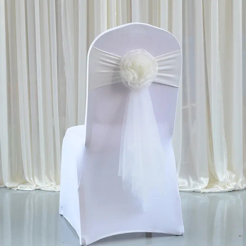 फैक्टरी प्रत्यक्ष आइवरी सफेद शिफॉन Sashes शादी की सजावट Organza फूल कुर्सी सैश