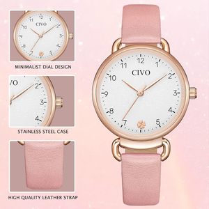 <span class=keywords><strong>Civo</strong></span> นาฬิกาควอทซ์อะนาล็อกของผู้หญิงพร้อมสายหนังกันน้ำชุดเดรสลำลองธุรกิจที่เรียบง่ายหรูหราสำหรับสุภาพสตรี - Product Image 5