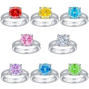 Mulheres 9x9mm Rosa Cubic Zirconia Anéis de Noivado Melhores Promessa Bandas De Casamento com CZ Crystal Square Cushion Cut para As Mulheres - Product Image 2
