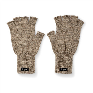 Gants magiques à demi-doigts avec logo personnalisé, vente en gros, hiver, unisexe, gris chiné, tricotés, sans doigts, avec étiquette tissée - Product Image 2
