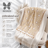 Écharpe brodée à motif géométrique losanges, châle épais à franges, doux, chaud et confortable pour femme, cadeau d'hiver douillet