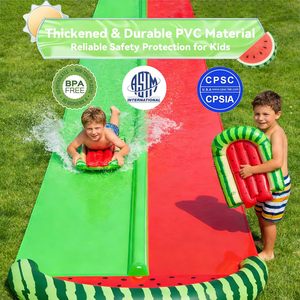Watermelon-themed Dual Lane Water <b>Slide</b> with 2 Bodyboards and Sprinklers - Product Image 4