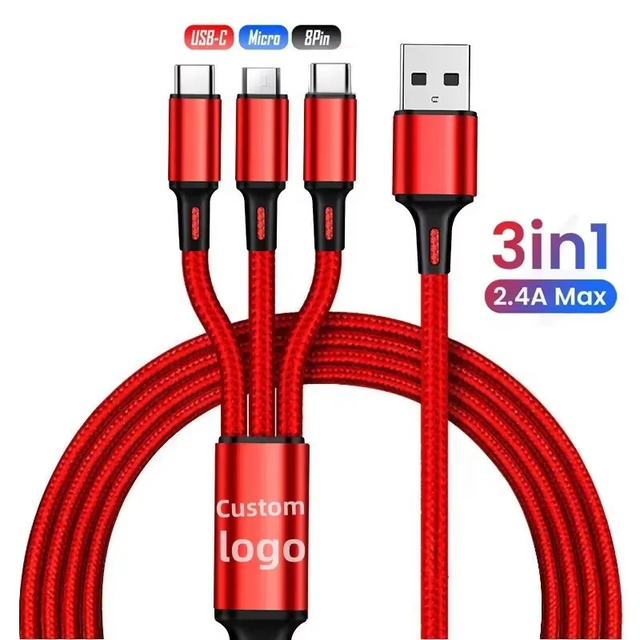 Hot Sale Customize Logo Charging Cable Multi Function Phone Charger Nylon Braided Charging Data Usb Type C 3 in 1 Cable