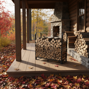 Support à bois de chauffage DB Artibear 4 pieds en métal pour intérieur/extérieur, support de rangement pour bois, porte-bûches en acier, design moderne, revêtement poudré - Product Image 2