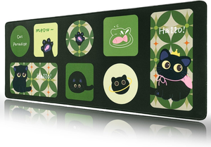 XXL Black Cat Desk Mat 31.5x11.8 in Cute <strong>Kawaii</strong> Gaming Mouse Pad Stitched Edge, Green Aesthetic Accessories Computer <strong>Keyboard</strong> - Product Image 2