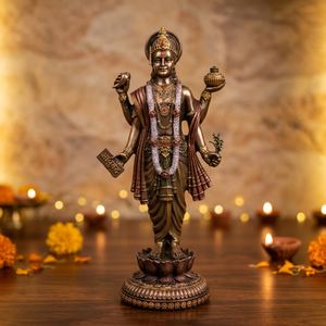 Venta al por Mayor de Artesanías Nirmala, Estatua de Resina Fundida en Frío del Dios Dhanvantari Vishnu Avatar, Acabado en Cobre Antiguo, Religioso Hindú - Product Image 1