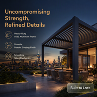 Pergola motorisée extérieure en aluminium à lames orientables avec éclairage LED, revêtement poudré, abri écologique pour jardin, balcon, pavillon