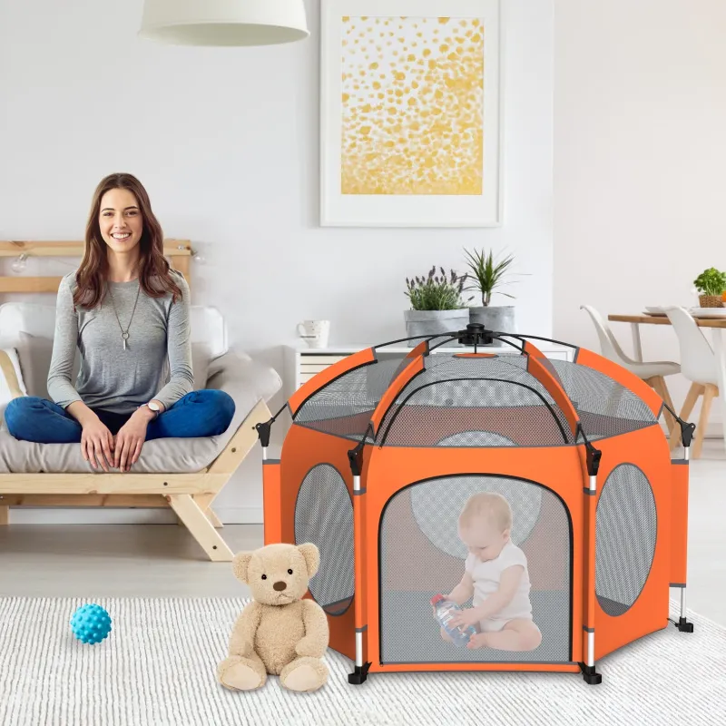 Folding Travel Kids Playard Tents Breathable Mesh Baby Playpens With Anti UV Cover