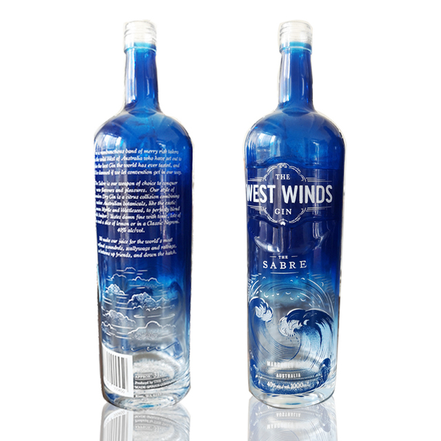 Blue Painting Color Empty 1 Liter Glass Bottle for Whisky