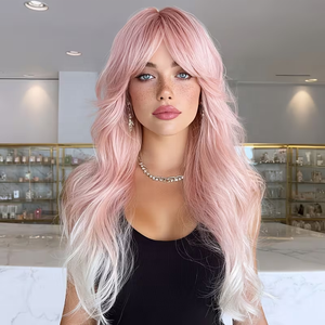 Parrucca riccia da donna elegante rosa sfumato bianco da 26 pollici, materiale resistente alle alte temperature con rete elastica a rosa <span class=keywords><strong>2</strong></span> SM436 -6 - Product Image 1