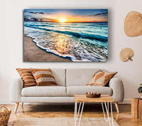 Impression sur toile abstraite « Mouvement de l'océan au coucher du soleil », encadrée sur châssis en bois, peinture décorative pour la maison, prête à accrocher