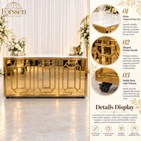 Comptoir de bar en acier inoxydable doré miroir, design géométrique creux, bar à cocktails mobile pour mariage, banquet, événement