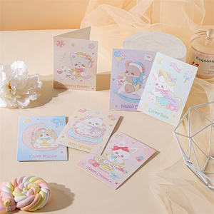 10枚入り 工場卸売 小さな新鮮で創造的な漫画風祝福＆感謝グリーティングカード 転写印刷 光沢ラミネート紙 - Product Image 3