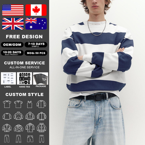 Sudaderas KingSen personalizadas con estampado de rayas, de algodón, cuello redondo, hombros caídos, estilo urbano, para hombre. - Product Image 2