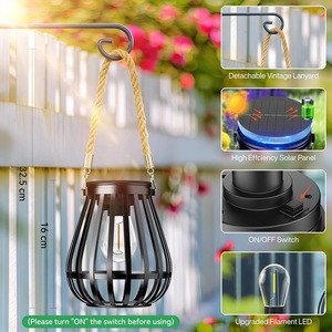 <b>Solar</b> <b>Garden</b> <b>Lights</b> Iron Cage Warm <b>Light</b> LED Outdoor <b>Hanging</b> Lamp For Home Decor - Product Image 2