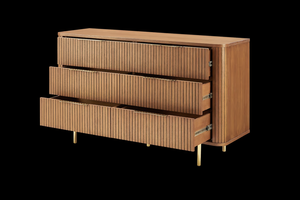 Buffet de rangement en noyer cannelé de luxe, style minimaliste, avec panneau à bords courbes et panneaux cannelés, et quincaillerie en laiton pour la décoration intérieure - Product Image 5
