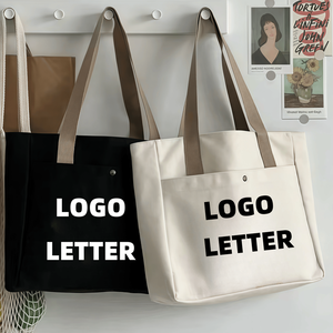 Customizable logo pattern, <b>large</b> capacity zipper handbag, women's cotton canvas shopping <b>bag</b> - Product Image 1