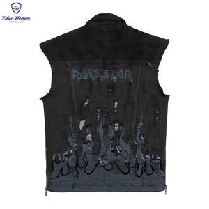 EDGE <strong>DENIM</strong> Custom Distressed <strong>Motorcycle</strong> Veste En <strong>Vest</strong> Men Black Biker Mens <strong>Denim</strong> Jeans <strong>Vest</strong> Jacket - Product Image 2
