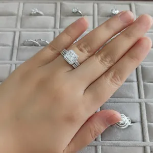 Kustom cincin perak dengan Zirconia pengantin cincin pernikahan berlapis Set perhiasan 925 Sterling Silver untuk wanita Set