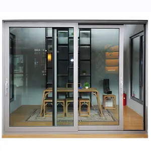 铝制滑动门商用钢化玻璃定制双滑动门壁橱门现代铝合金内饰