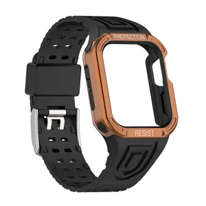 Coque et bracelet en silicone pour Apple Iwatch série 7 6 Se, 45mm, 41mm, robuste, Sport de luxe, armure Western I, pour Iphone, 2022