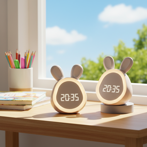 Nouvelle Lampe Réveil LED Intelligente Mini Mignonne en Forme de <span class=keywords><strong>Lapin</strong></span> Rond en ABS, Style Dessin Animé Moderne, pour Enfants et Étudiants, <span class=keywords><strong>Veilleuse</strong></span> de Nuit - Product Image 3