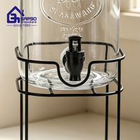 Distributeur de boissons en verre à couvercle basculant de 3,8 L avec robinet, support métallique, pot à boisson en verre transparent pour limonade, jus de fruits, thé glacé, fête