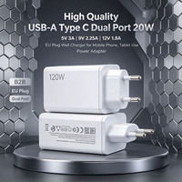 Pengisi Daya Dinding USB-A Tipe C Dual Port 20W 5V 3A 9V 2.25A 12V 1.8A Colokan EU untuk Pengisian Daya Kamera, Speaker, dan Ponsel (Pesanan Grosir)