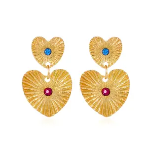DUYIZHAO Bohemian Folk Style Gold Plated Heart Pendant Earrings Vintage Love Crystal Drop Earrings Fashion Jewelry Wholesale