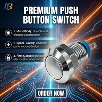 Interrupteur à bouton métallique 8mm 10mm, étanche IP65, 24V 1NO LED, commande industrielle, interrupteur miniature momentané