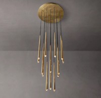 Lustre de luxe en cuivre de 48 pouces pour hall d'entrée, longs luminaires suspendus dorés, lustre moderne pour escalier de villa et plafonds hauts