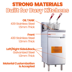 قلاية غاز أمريكية احترافية تعمل بالغاز الطبيعي أو البروبان، للاستخدام التجاري الصناعي، بـ 3/4/5 أحواض - Product Image 3
