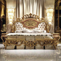 Ensemble de lit King Size en bois de bouleau réglable de luxe français avec incrustation de feuilles d'or, couleur personnalisable et design écologique