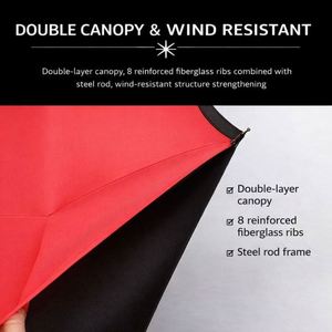 Modern Double Layer Inverted Reverse Folding <b>Windproof</b> Double Canopy Pongee <b>Umbrellas</b> Rubber J Shape Handle Manual Open 190T - Product Image 3