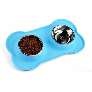 Comederos para Perros, 2 Tazones de Acero Inoxidable con Tapete de Silicona Antideslizante para Perros Pequeños y Medianos, Plato para Comida y Agua - Product Image 1