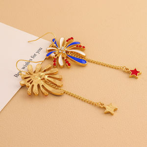Moda küpe mavi kırmızı Fireworks Glitter elmas tasarım uzun küpe ile amerikan bağımsızlık günü hediye aksesuar küpe - Product Image 3