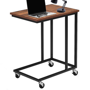 Mesa auxiliar móvil con ruedas, tablero rectangular de madera, estructura de metal para sala de estar, dormitorio, balcón, fácil de montar - Product Image 4