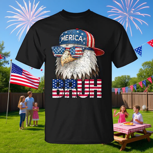 T-shirt à manches courtes pour enfants, unisexe, col rond, imprimé numérique, esprit des vacances du 4 juillet, aigle - Product Image 3