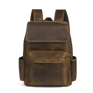 Crazy Horse Leather Retro <b>Backpack</b> Brown <b>20L</b> Large Capacity For Commuting And Travel - Product Image 5