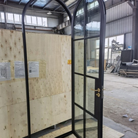 Puertas Francesas de Acero con Rotura de Puente Térmico y Vidrio Arqueado, Estilo Americano, Puerta de Hierro con Vidrio de Seguridad, Gran Venta
