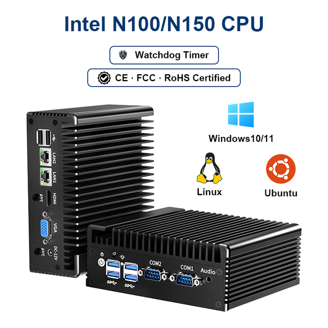 Linux/Win 10 Inter N100 Fanless Embedded Industrial Puissant Mini PC Ai Mini Computer DDR4 3200MHz Max 32G Wifi Box PC