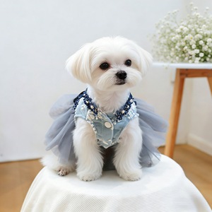 Ropa para Mascotas, Vestido para Perro o Gato, Color Gris Azulado, Falda de Tul Bordada, Estilo Princesa, para las Cuatro Estaciones - Product Image 3