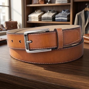 Ceinture décontractée pour homme BS INTERNATIONAL, longueur personnalisée, motif uni, cuir de vache, boucle en acier, crâne, imperméable, écologique, largeur 3,8 cm - Product Image 1